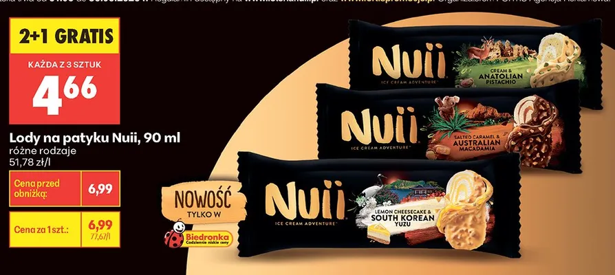 Lody na patyku Nuii Salted Caramel & Australian Macadamia promocja w Biedronka