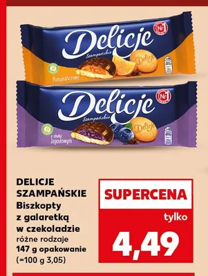 Biszkopty z galaretką w czekoladzie pomarańczowe Delicje Szampańskie promocja w Kaufland