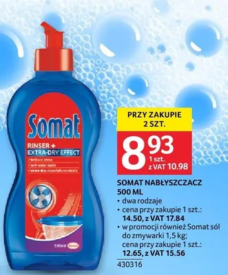 Płyn nabyszczacz Somat Rinse + Extra Dry Effect 500 ML promocja w Selgros