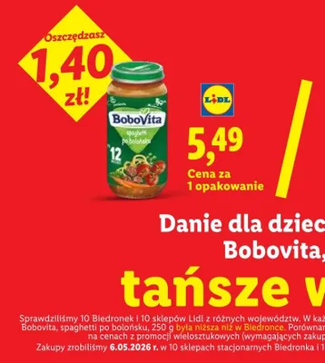 Danie dla dzieci po 12m-cu Bobovita spaghetti po bolońsku promocja w Lidl