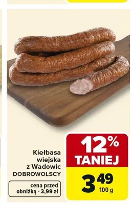 Kiełbasa wiejska z Wadowic DOBROWOLSCY promocja w Carrefour Market