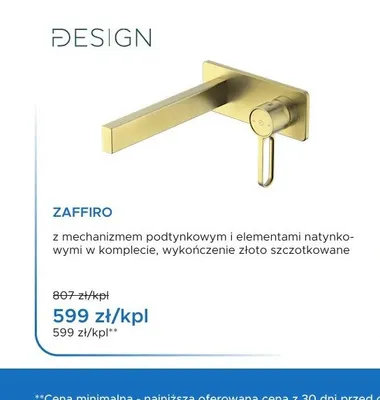 Bateria umywalkowa podtynkowa Design Zaffiro złoto szczotkowane promocja w Blu Salony Łazienek
