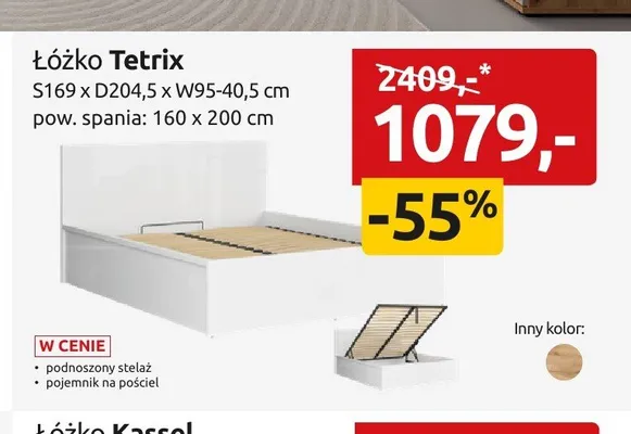 Łóżko Tetrix S169 x D204,5 x W95-40,5cm pow. spania: 160x200cm promocja w Black Red White