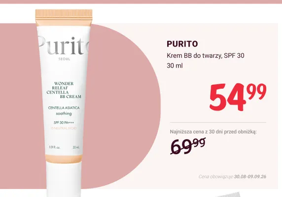 Krem BB do twarzy SPF 30 Purito promocja w Rossmann