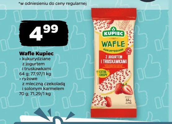 Wafle kukurydziane Kupiec z jogurtem i truskawkami promocja w Netto