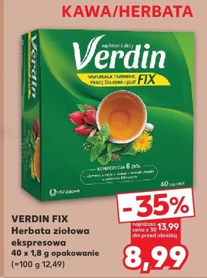 Herbata ziołowa ekspresowa Verdin Fix promocja w Kaufland