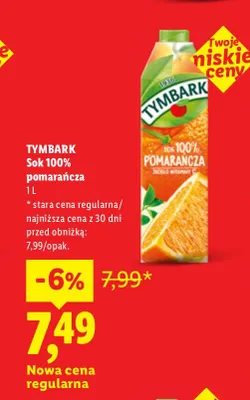 Sok pomarańcza Tymbark 100% promocja w Lidl