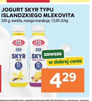 Jogurt SKYR typu islandzkiego MLEKOVITA mango-marakuja promocja w Stokrotka