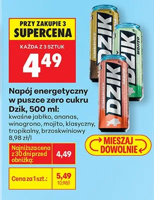 Napój energetyczny w puszce zero cukru, różne rodzaje promocja w Biedronka