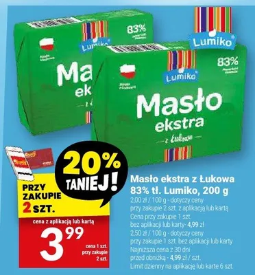 Masło ekstra z Łukowa 83% tł. Lumiko promocja w Twój Market
