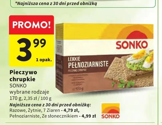 Pieczywo chrupkie lekkie pełnoziarniste Sonko promocja w Intermarche