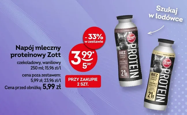 Napój mleczny proteinowy Zott czekoladowy promocja w Żabka