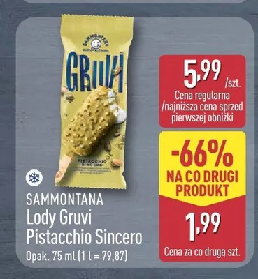Lody Gruvi Pistacchio Sincero Sammontana promocja w Aldi