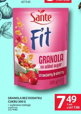 Granola bez dodatku cukru truskawka i wiśnia Sante Fit promocja w Selgros