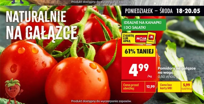Pomidory na gałązce na wagę promocja w Biedronka