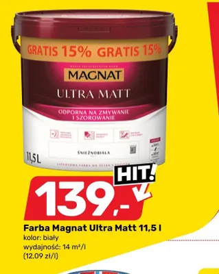 Farba Magnat Ultra Matt 11,5l kolor: biały promocja w Bricomarche