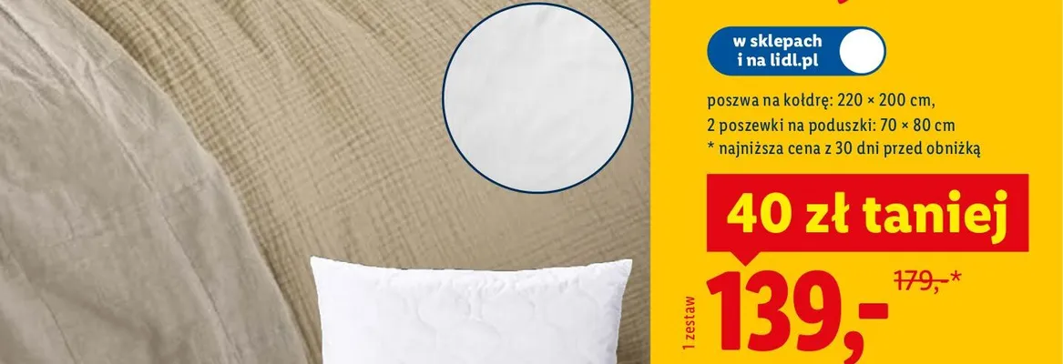 Pościel z bawełny muślinowej 220x200 cm + 70x80 cm promocja w Lidl