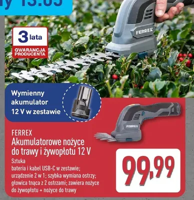Akumulatorowe nożyce do trawy i żywopłotu Ferrex 12V promocja w Aldi