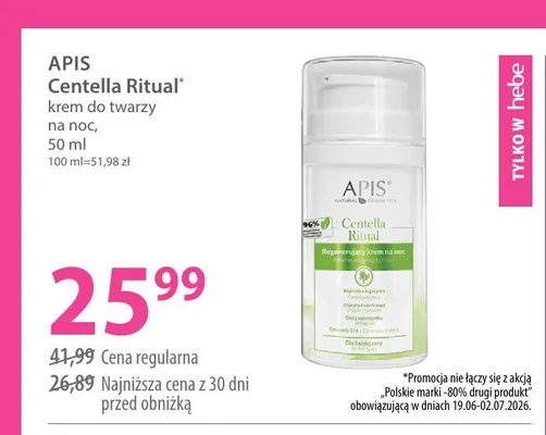 Krem do twarzy na noc Apis Centella Ritual promocja w Hebe