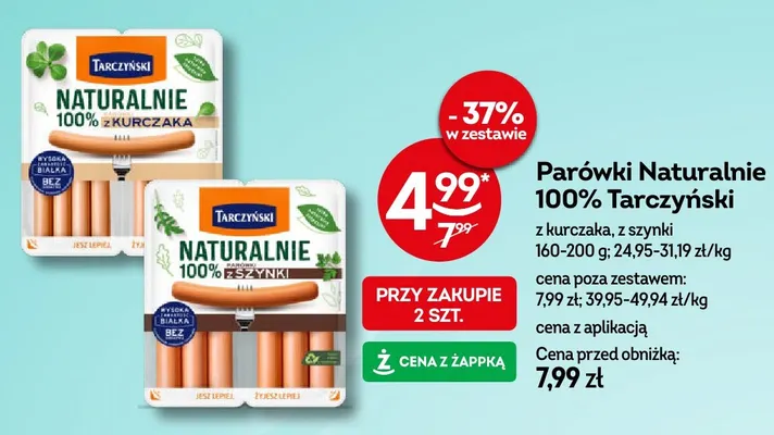 Parówki Naturalnie 100% z kurczaka Tarczyński promocja w Żabka