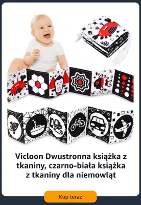 Książka z tkaniny Vicloon dwustronna czarno-biała dla niemowląt promocja w Amazon