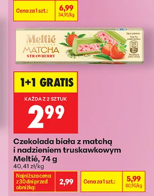 Czekolada biała z matchą i nadzieniem truskawkowym Meltié promocja w Biedronka