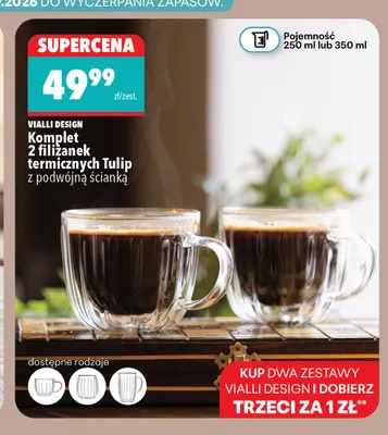 Komplet 2 filiżanek termicznych Tulip 250 ml z podwójną ścianką Vialli Design promocja w Biedronka Home