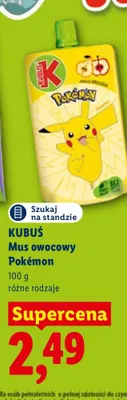 Mus owocowy Kubuś Pokémon promocja w Lidl