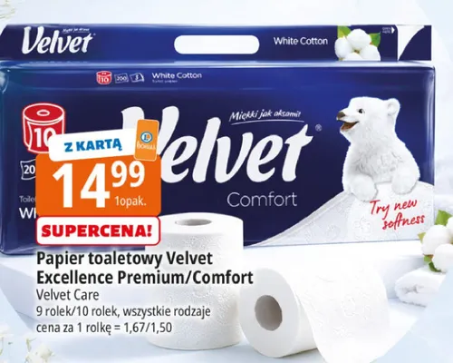 Papier toaletowy Velvet Excellence Premium Velvet Care promocja w Leclerc