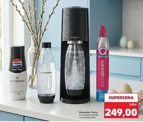 Saturator Terra w zestawie 2 butelki i syrop Pepsi Zero promocja w Kaufland