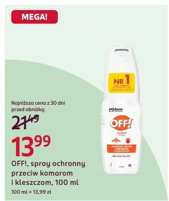 Spray ochronny przeciw komarom i kleszczom OFF! promocja w Rossmann