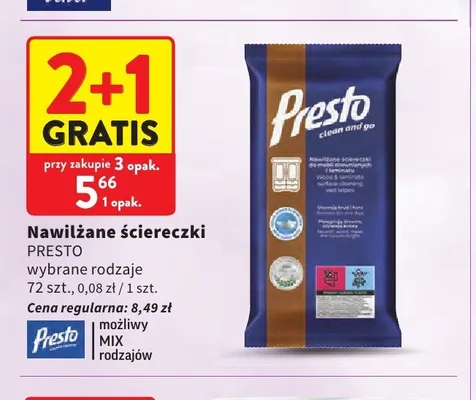 Nawilżane ściereczki Presto promocja w Intermarche