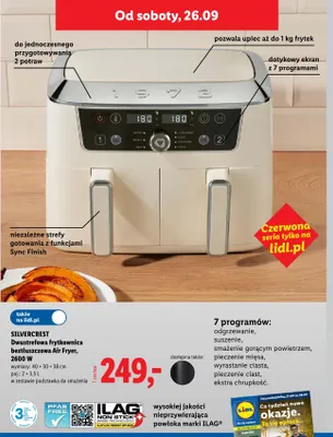 Dwustrefowa frytkownica beztłuszczowa Silvercrest 2600W 40x30x38 cm promocja w Lidl