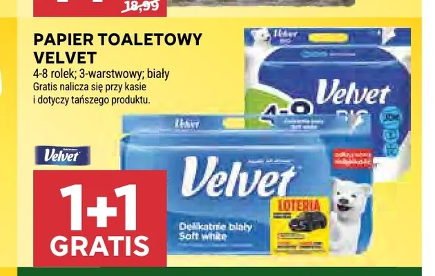 Papier toaletowy Velvet 3-warstwowy biały promocja w Stokrotka