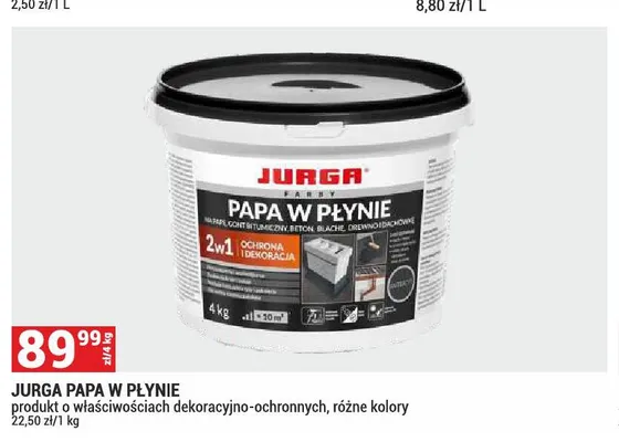 Papa w płynie Jurga produkt o właściwościach dekoracyjno-ochronnych różne kolory promocja w Merkury Market
