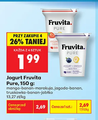 Jogurt Fruvita Pure mango-banan-marakuja promocja w Biedronka