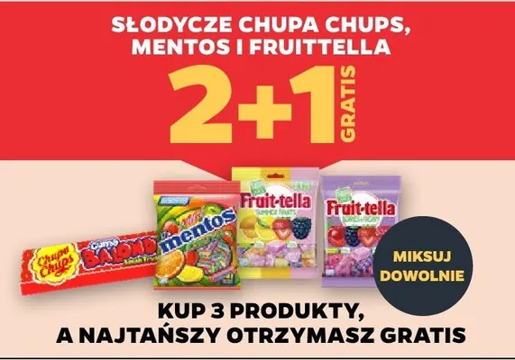 Słodycze Chupa Chups, Mentos i Fruittella 2+1 GRATIS promocja w Netto