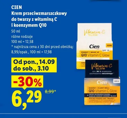Krem przeciwzmarszczkowy do twarzy na noc z witaminą C i koenzymem Q10 Cien promocja w Lidl
