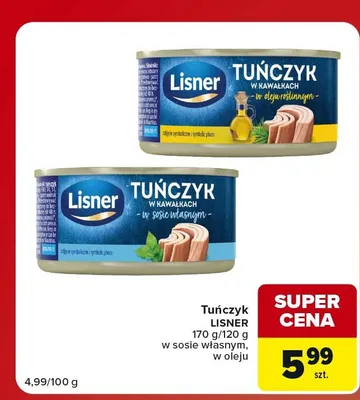Tuńczyk w sosie własnym Lisner promocja w Carrefour Market