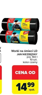 Worki na śmieci poj. 160 l 10 szt. kolor czarny promocja w Carrefour