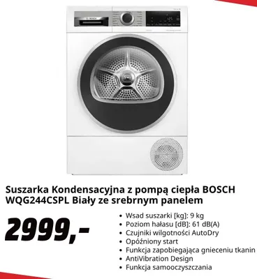 Suszarka kondensacyjna z pompą ciepła Bosch WQG244CSPL biały ze srebrnym panelem promocja w Media Markt