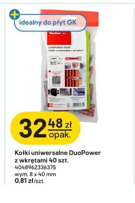 Kołki uniwersalne DuoPower z wkrętami Fischer 8x40 mm 40-pak promocja w Castorama