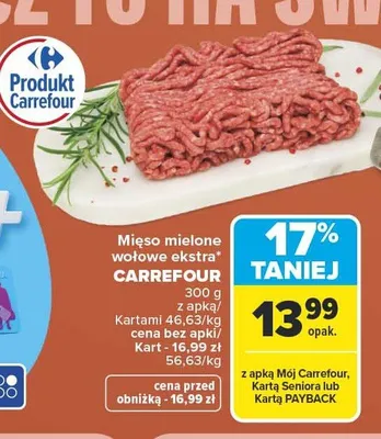 Mięso mielone wołowe ekstra Carrefour promocja w Carrefour