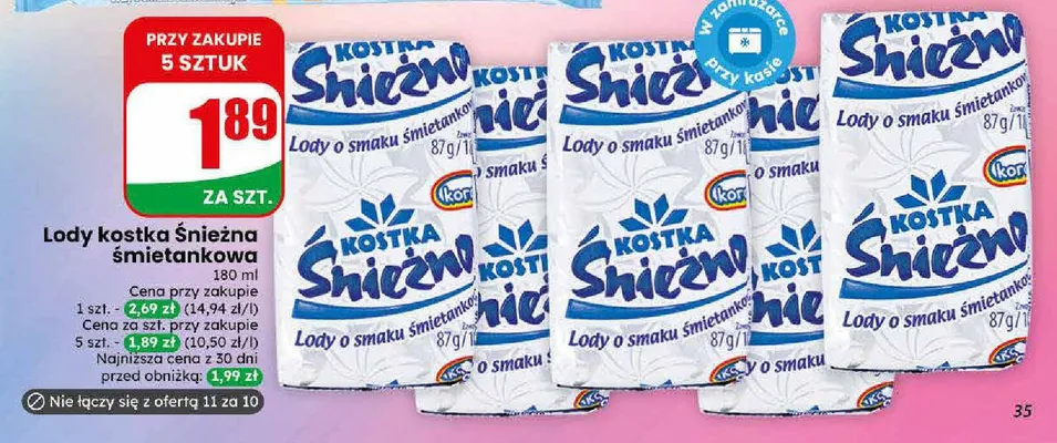 Lody kostka Śnieżna śmietankowa Koral promocja w Dino