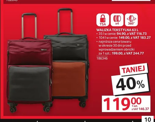 Walizka tekstylna 63l promocja w Selgros