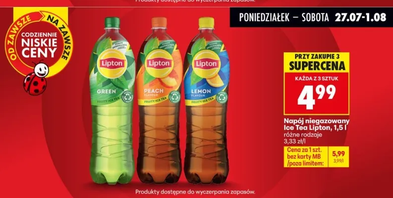 Napój niegazowany Ice Tea Lipton Green promocja w Biedronka