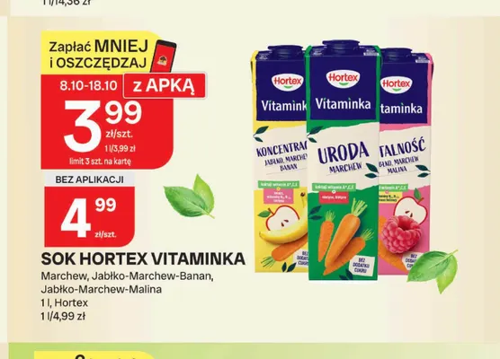 Sok Hortex Vitaminka jabłko-marchew-banan promocja w Chorten
