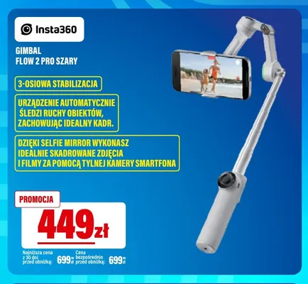 Gimbal Insta360 Flow 2 Pro szary promocja w RTV EURO AGD