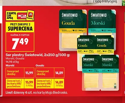 Ser żółty w plastrach Światowid Gouda 2-pak 250 g promocja w Biedronka