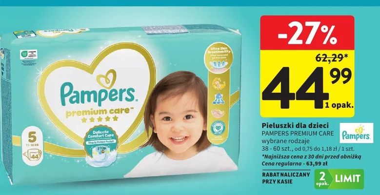 Pieluchy dla dzieci Pampers Premium Care promocja w Intermarche